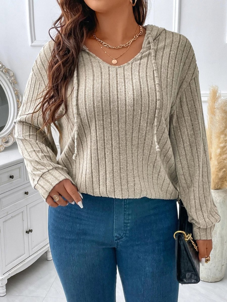 Plus Size Drawstring Dropped Shoulder Hooded T-Shirt - Top