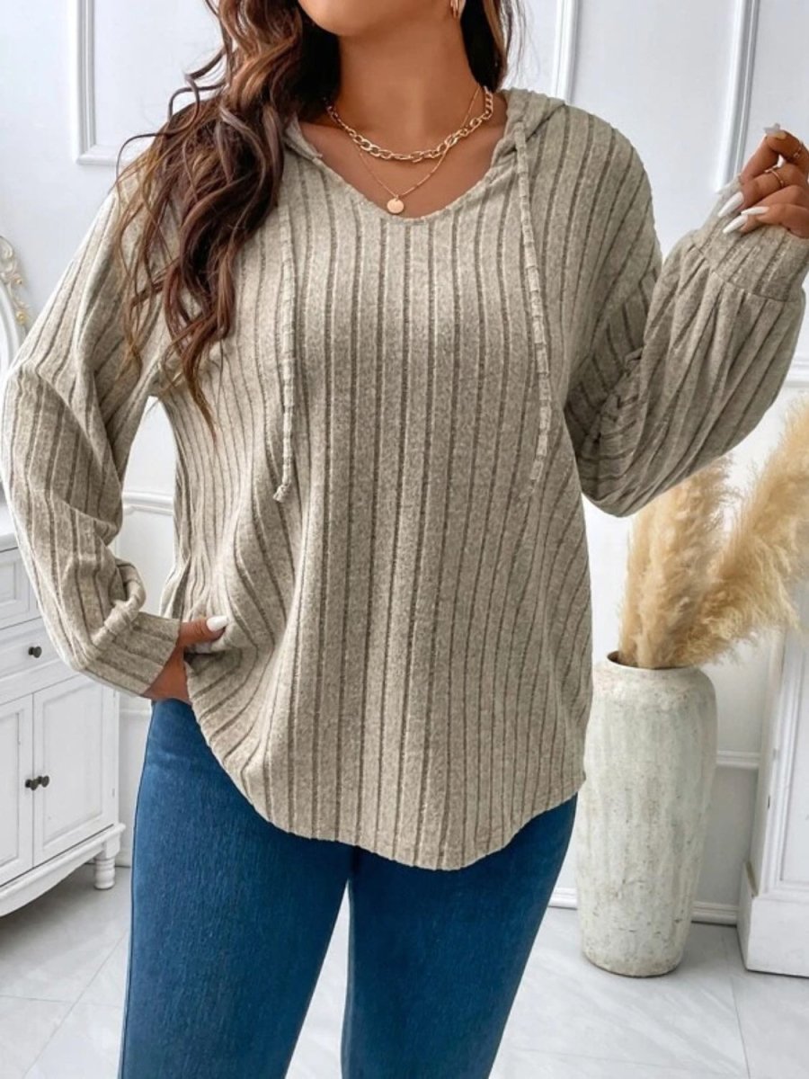 Plus Size Drawstring Dropped Shoulder Hooded T-Shirt - Top