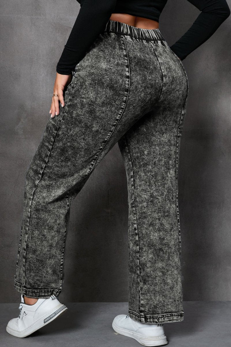 Plus Size Drawstring Pocketed Straight Jeans - Bottoms