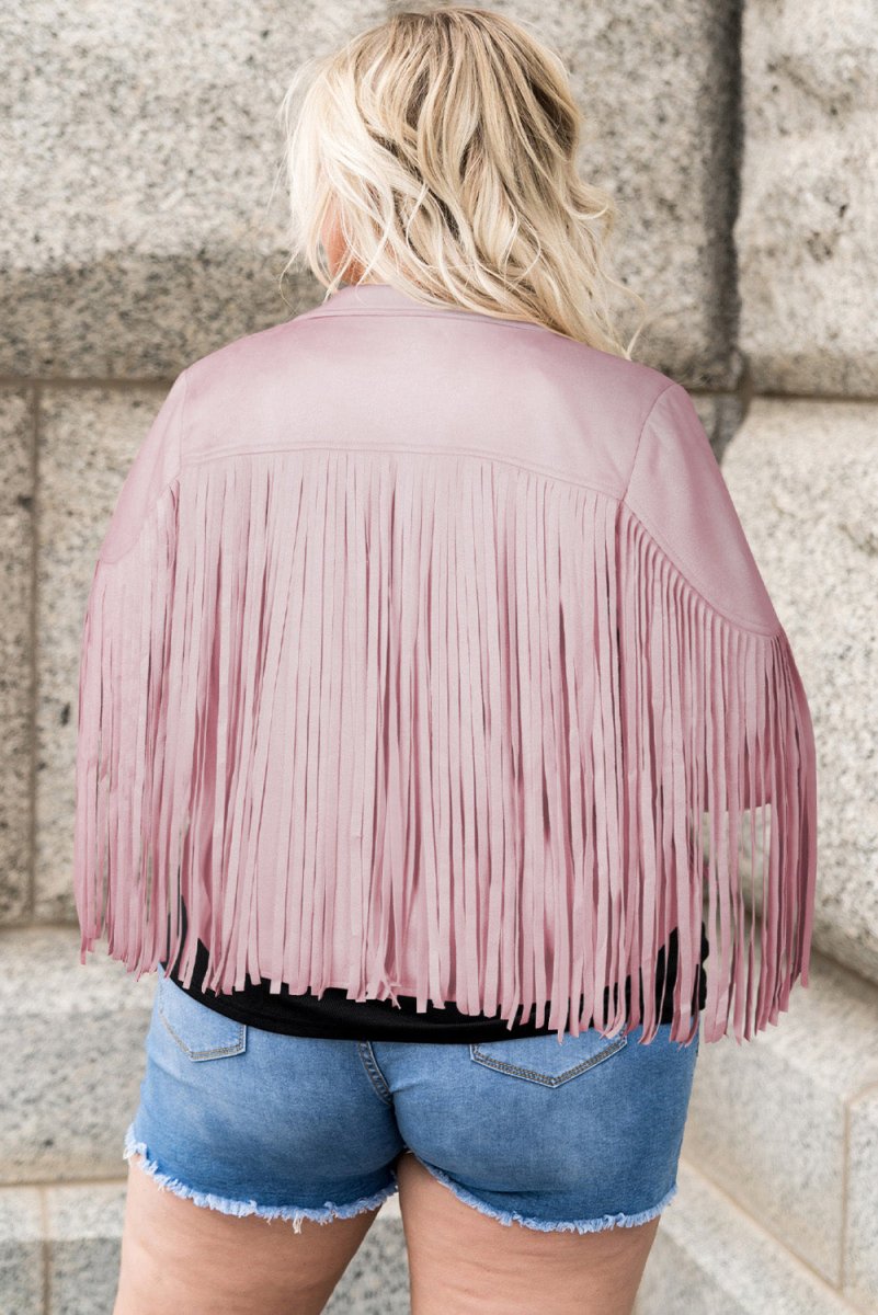 Plus Size Fringe Open Front Jacket - Outerwear
