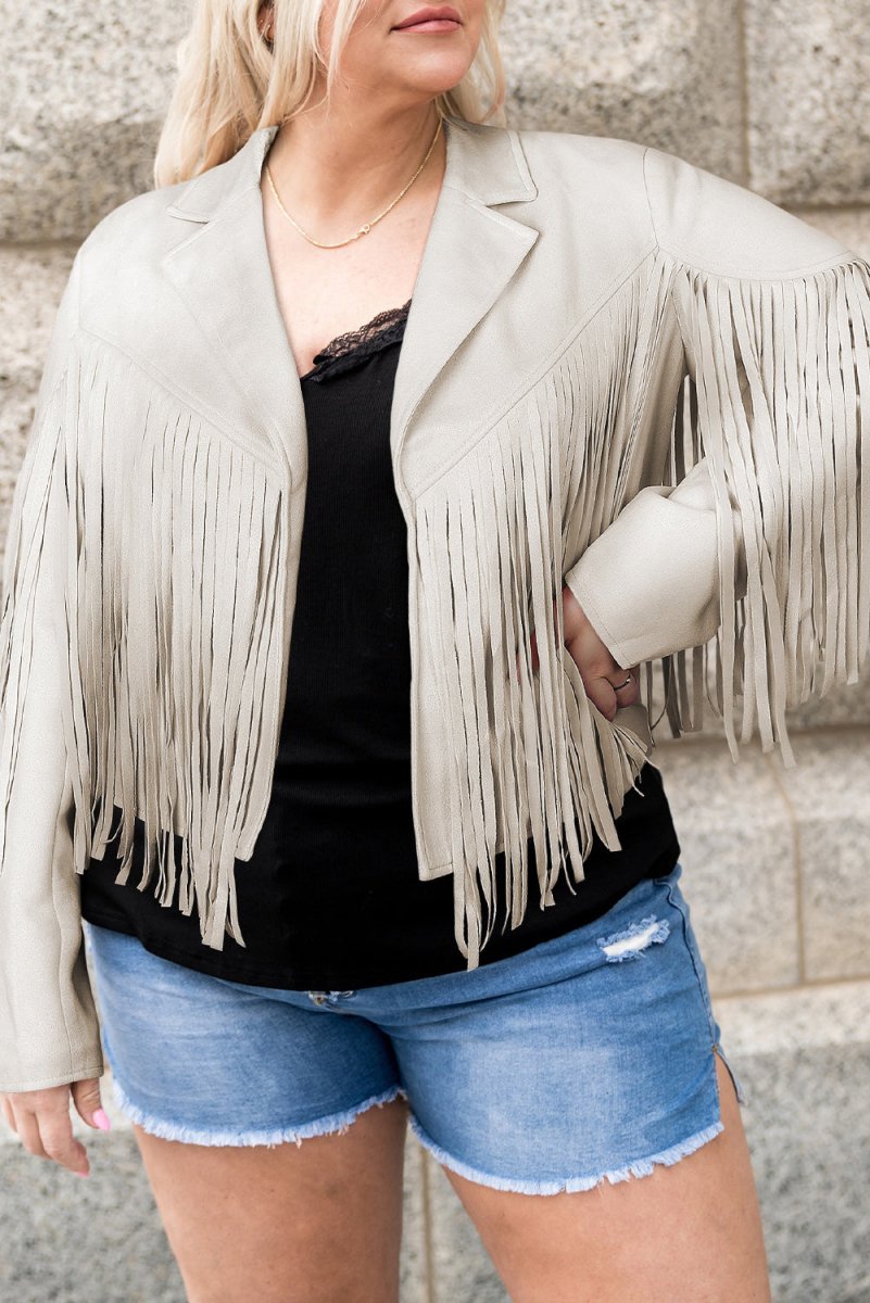 Plus Size Fringe Open Front Jacket - Outerwear
