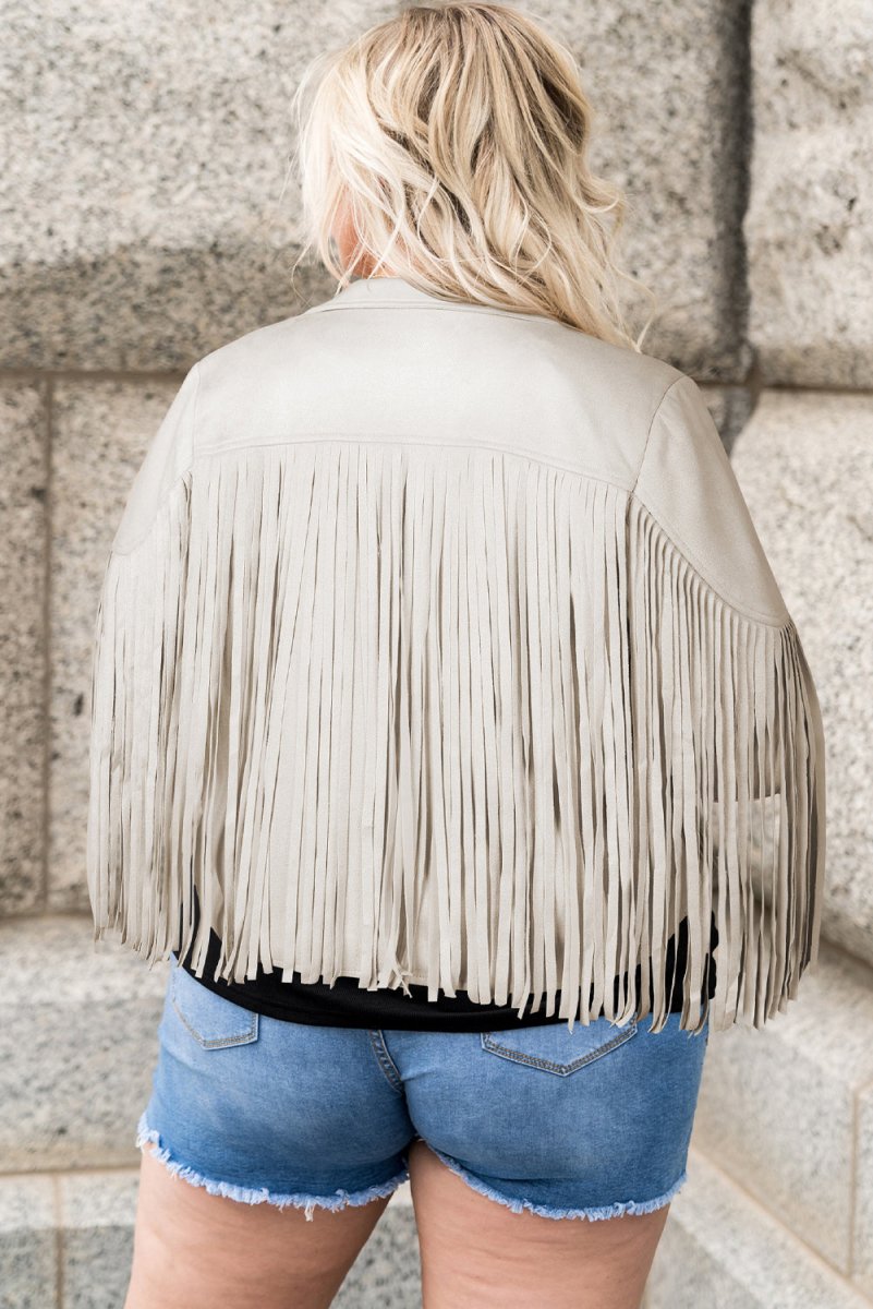 Plus Size Fringe Open Front Jacket - Outerwear