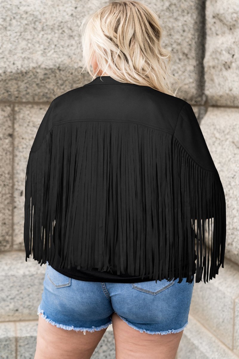 Plus Size Fringe Open Front Jacket - Outerwear