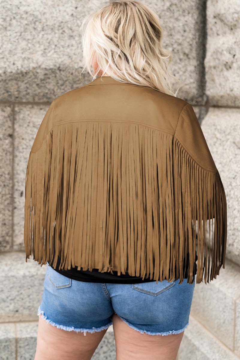 Plus Size Fringe Open Front Jacket - Outerwear