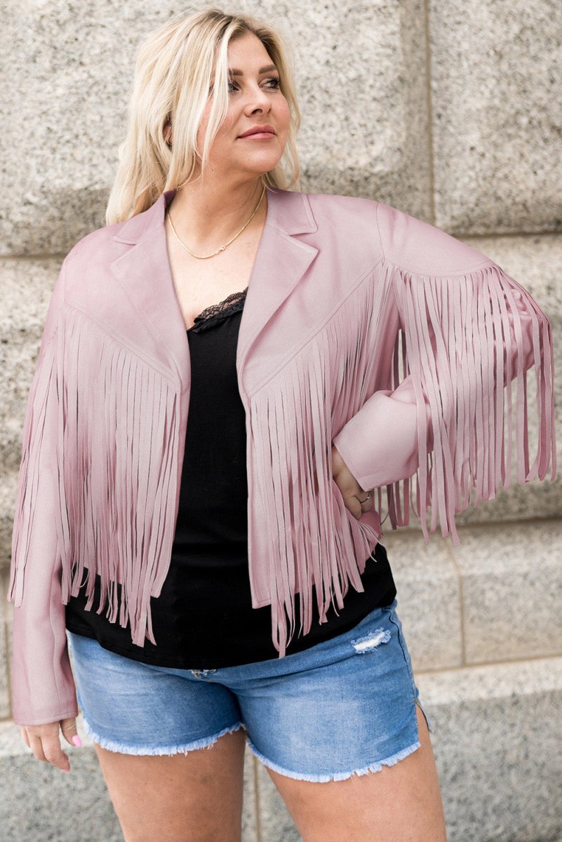 Plus Size Fringe Open Front Jacket - Outerwear