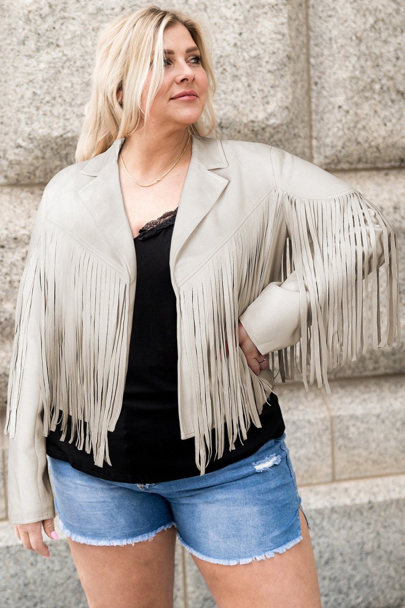 Plus Size Fringe Open Front Jacket - Outerwear