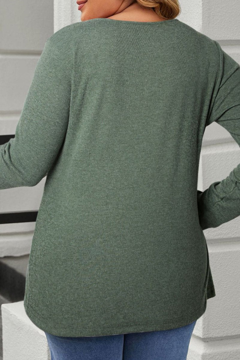 Plus Size Half Snap Long Sleeve T-Shirt - Top