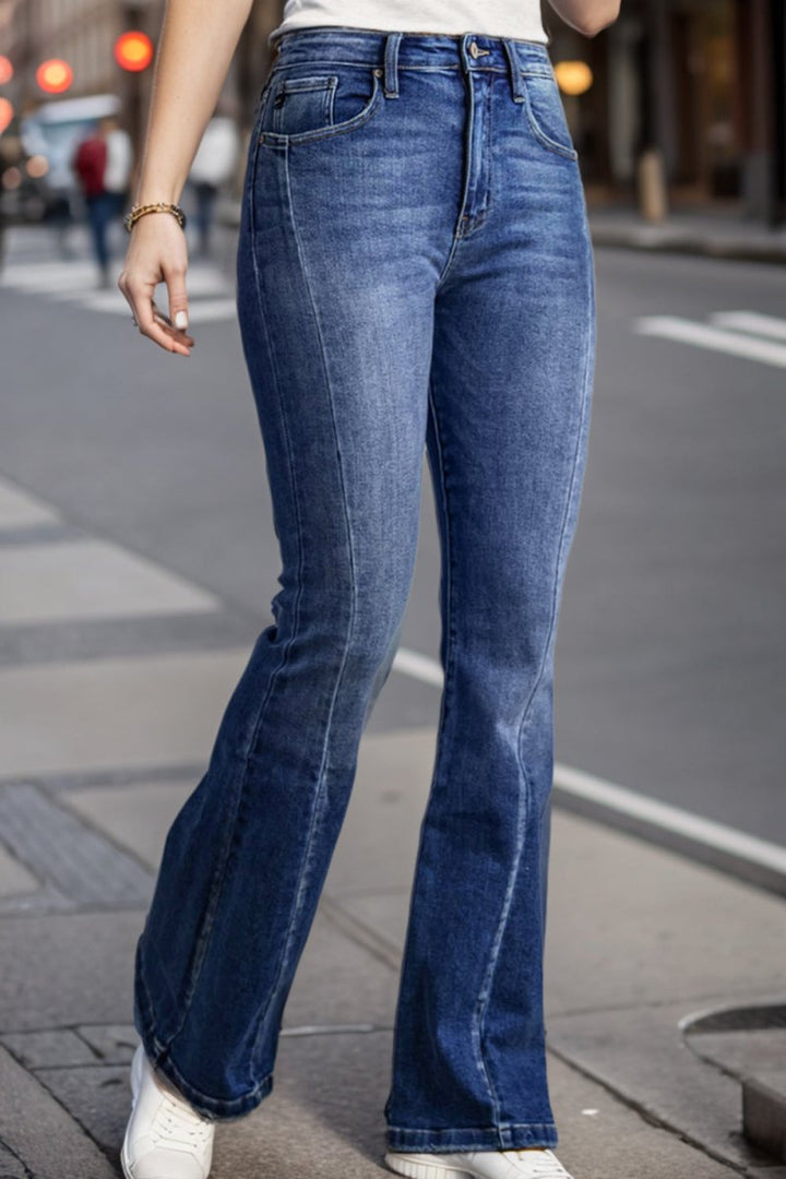 Plus Size High Waist Flare Jeans - Bottoms