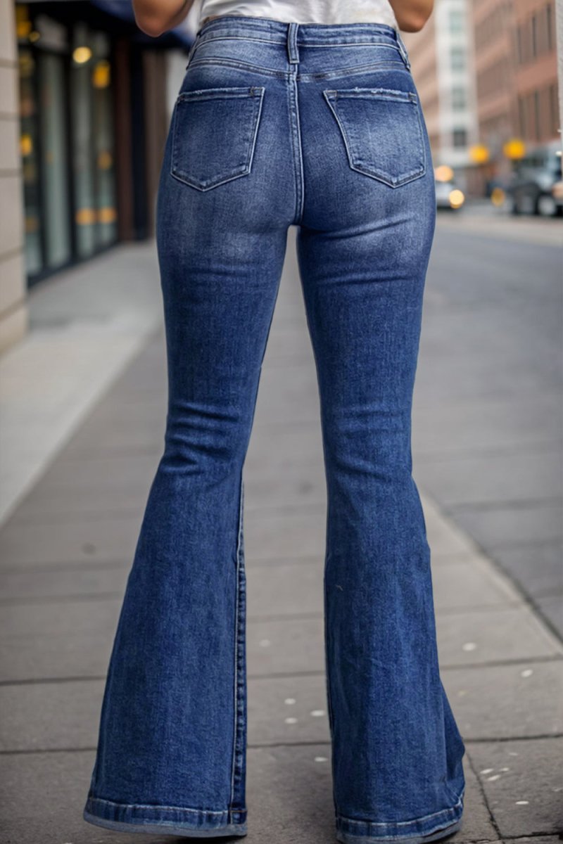 Plus Size High Waist Flare Jeans - Bottoms