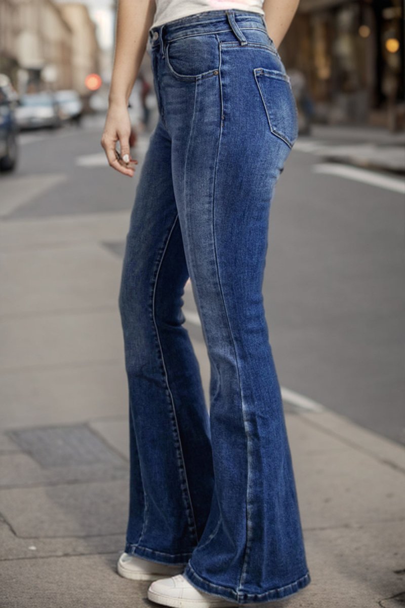 Plus Size High Waist Flare Jeans - Bottoms