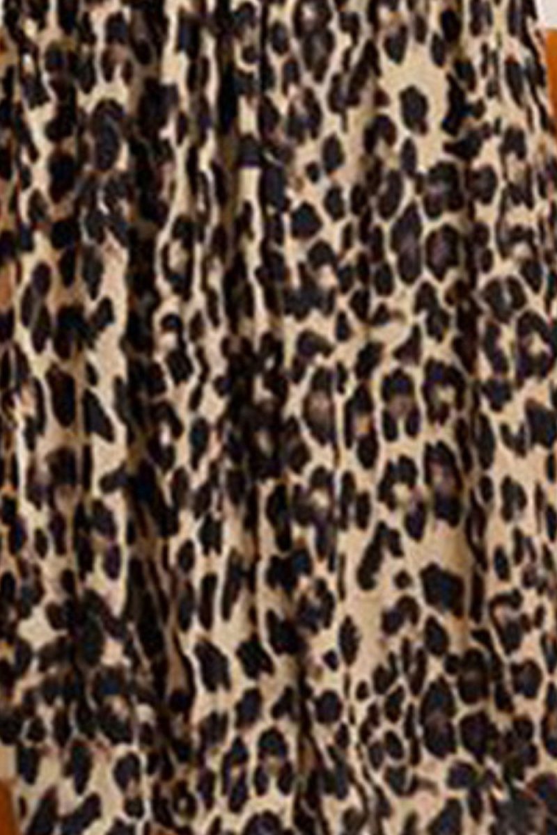 Plus Size Leopard Elastic Waist Midi Skirt - Bottoms
