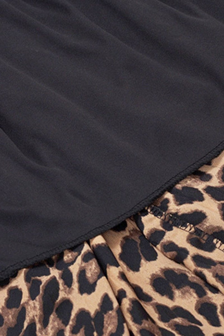 Plus Size Leopard Elastic Waist Midi Skirt - Bottoms