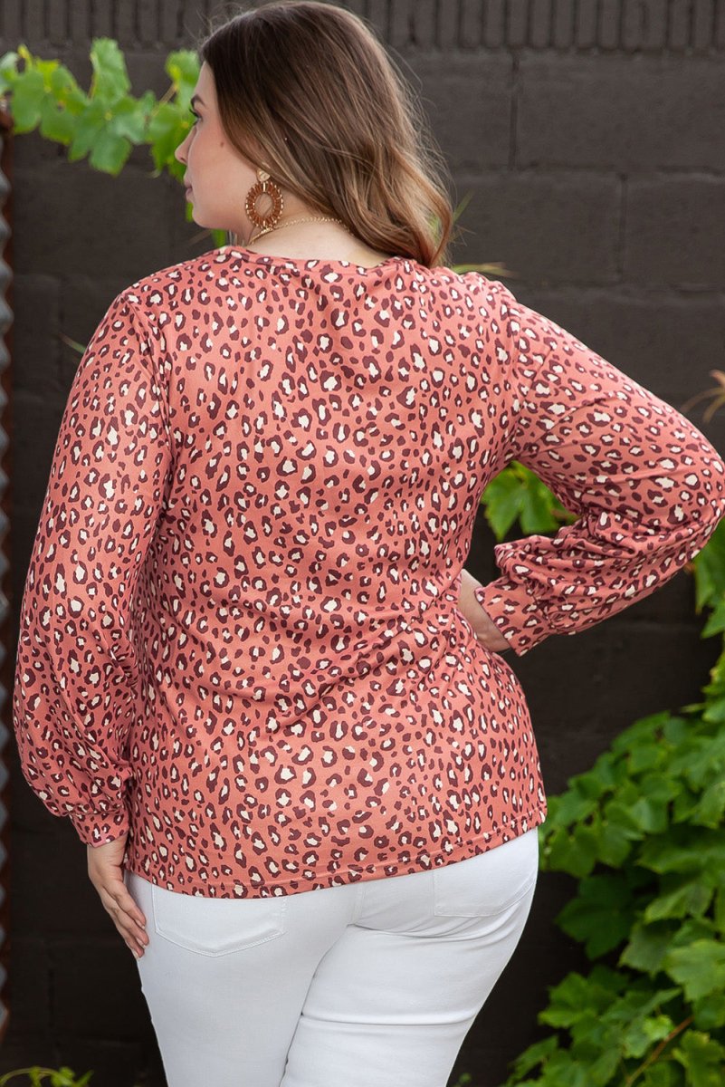 Plus Size Leopard Long Sleeve T-Shirt - Top