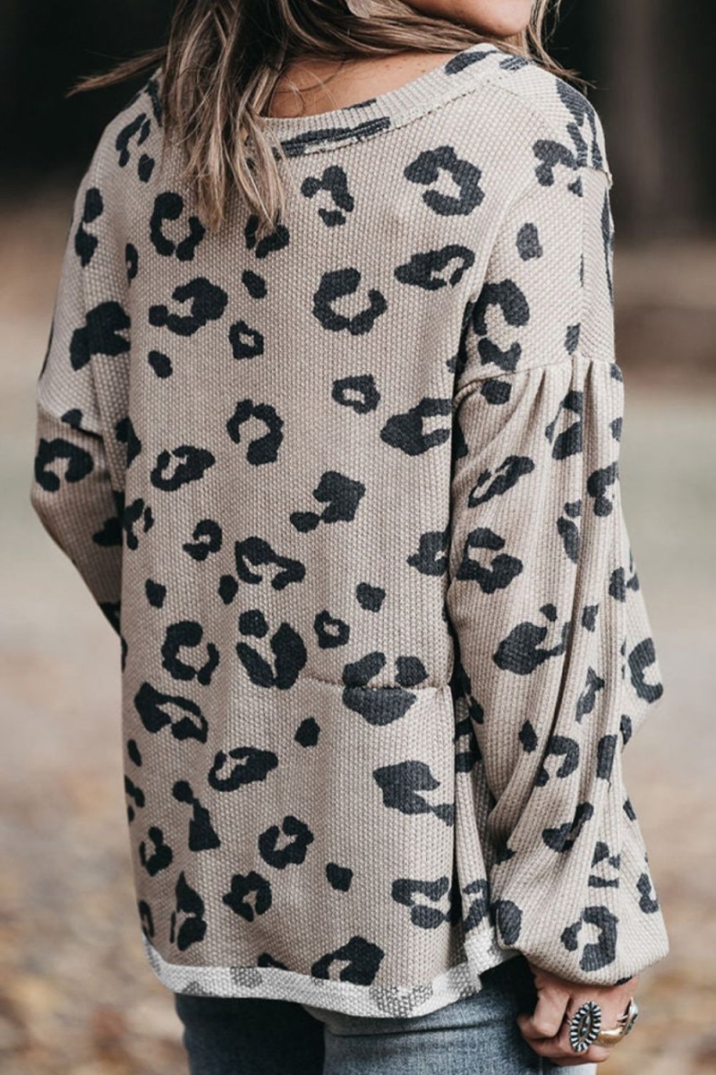 Plus Size Leopard V - Neck Dropped Shoulder T-Shirt - Top