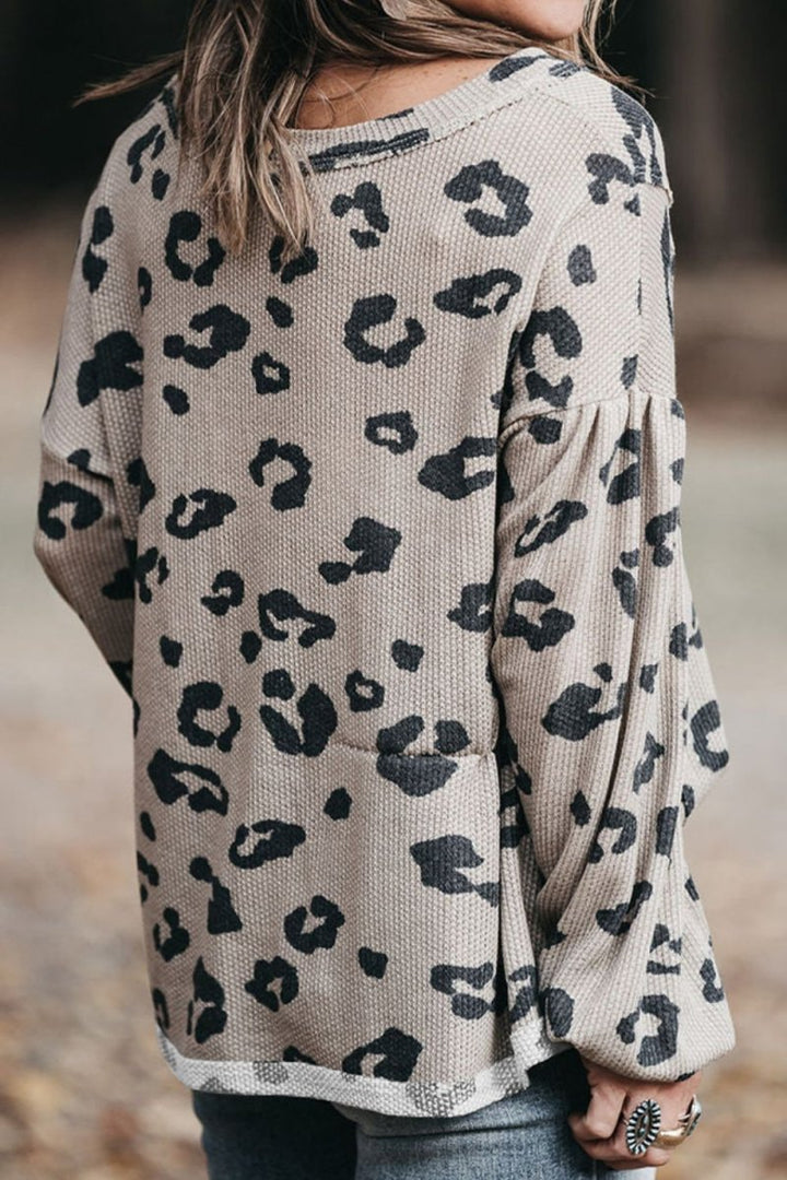 Plus Size Leopard V - Neck Dropped Shoulder T-Shirt - Top