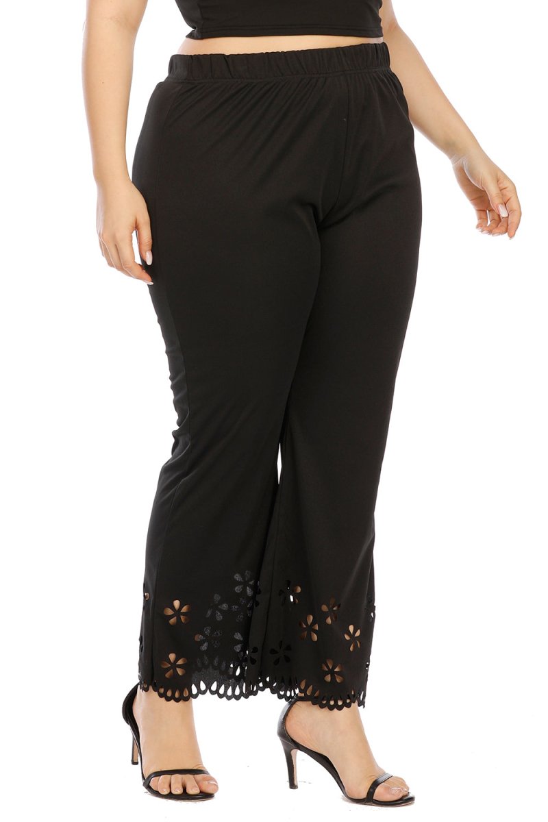 Plus Size Openwork Detail Pants - Bottoms