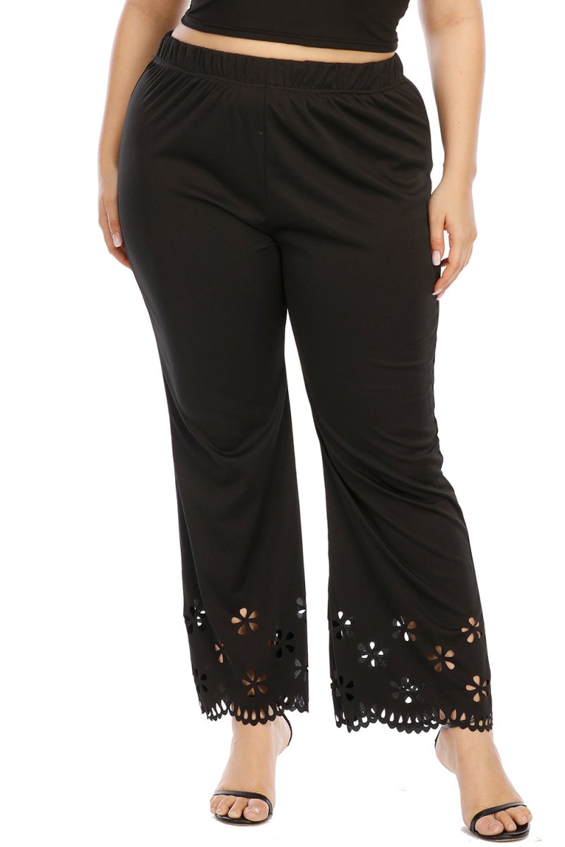 Plus Size Openwork Detail Pants - Bottoms