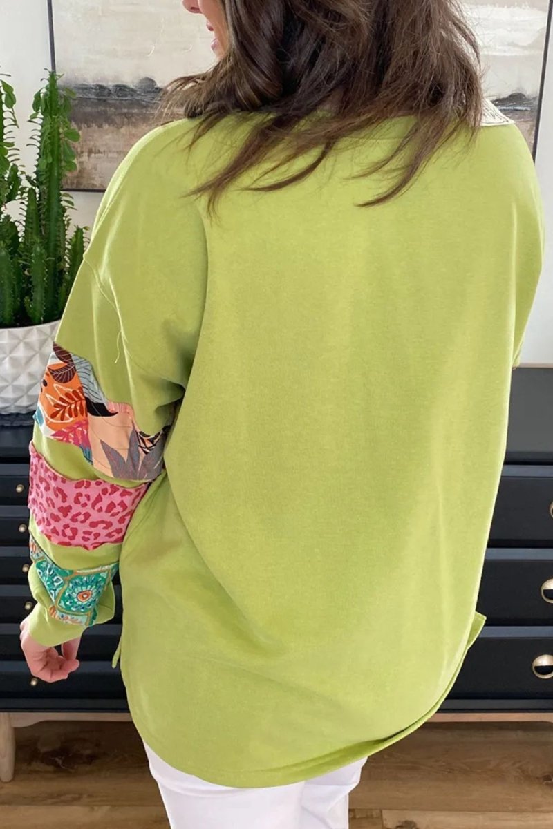 Plus Size Printed Round Neck Long Sleeve Sweatshirt - Outerwear