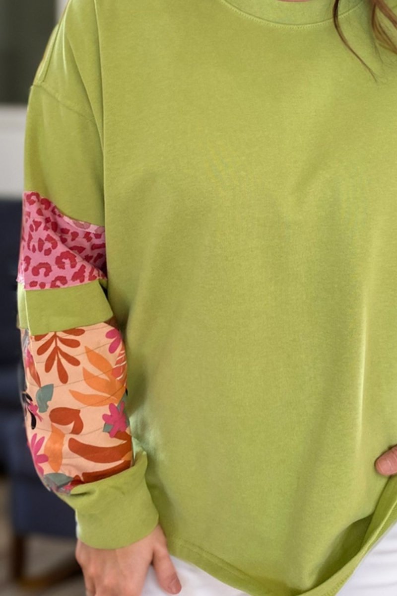 Plus Size Printed Round Neck Long Sleeve Sweatshirt - Outerwear