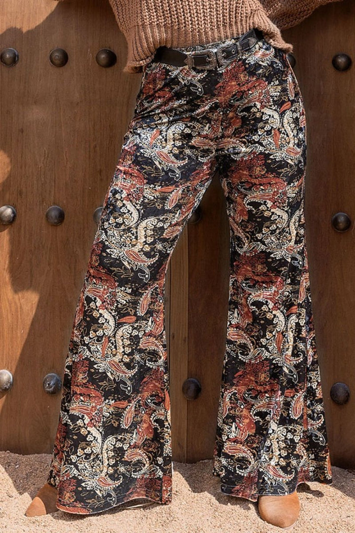 Plus Size Printed Wide Leg Long Pants - Bottoms