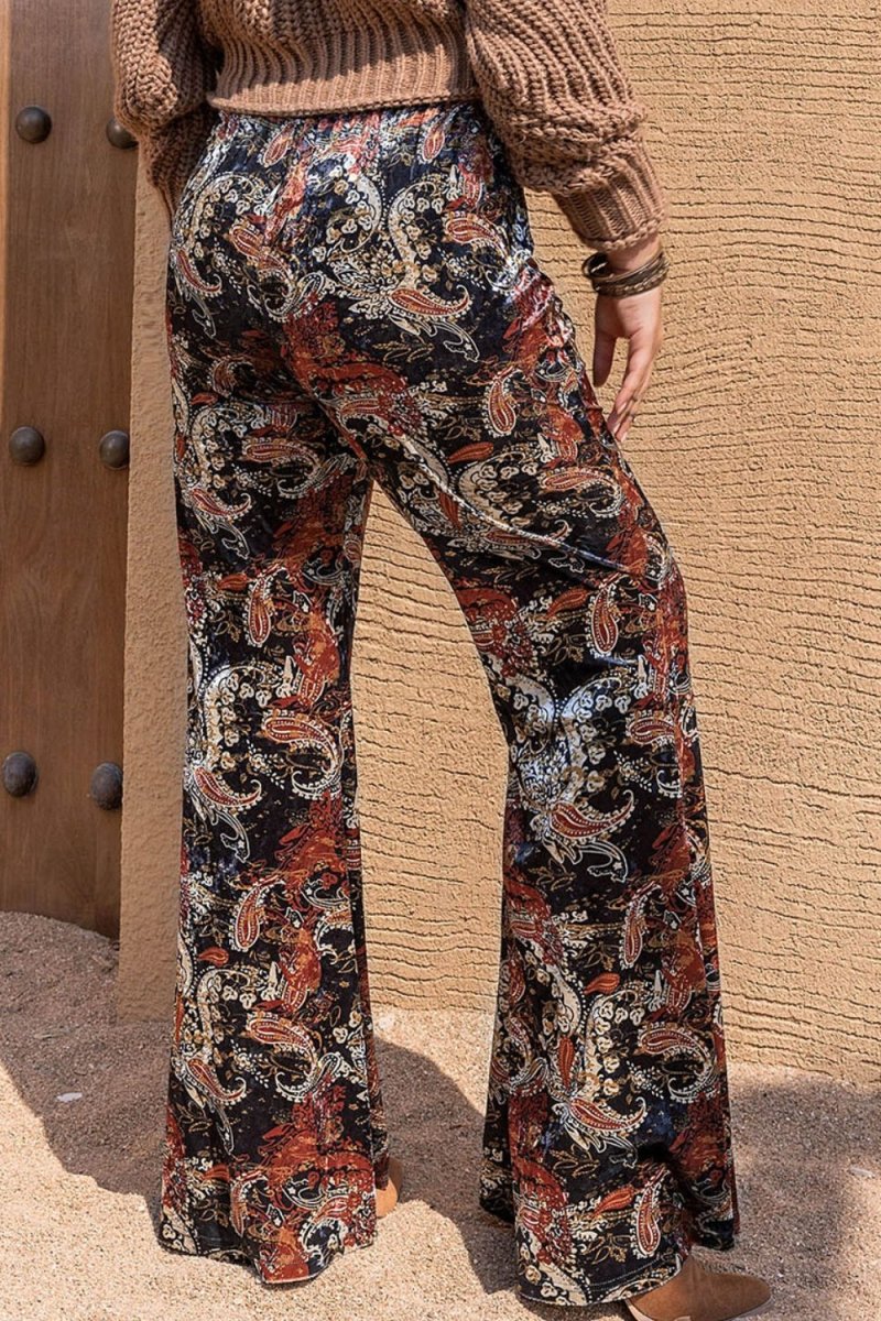 Plus Size Printed Wide Leg Long Pants - Bottoms