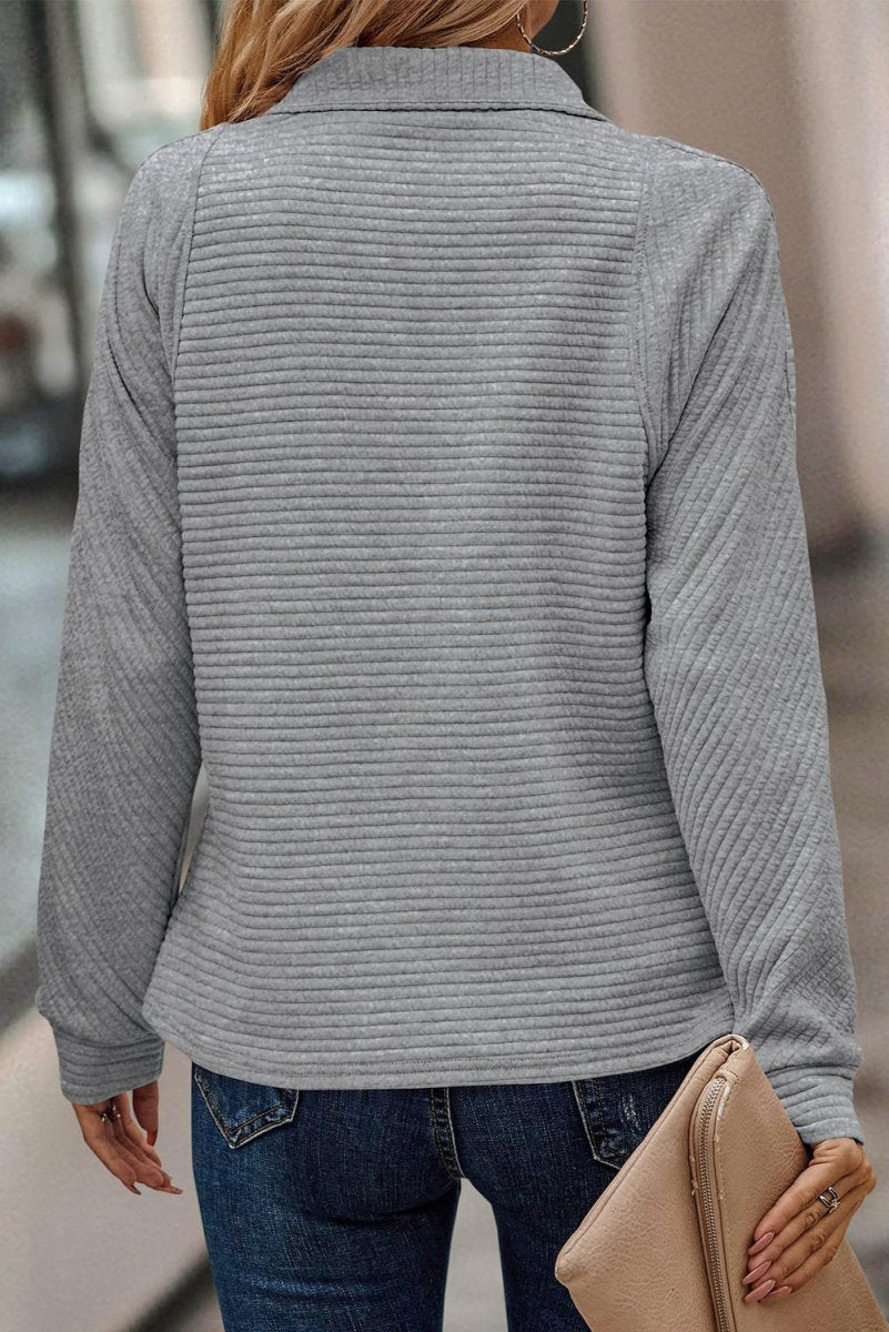 Plus Size Quarter Zip Long Sleeve T-Shirt - Top