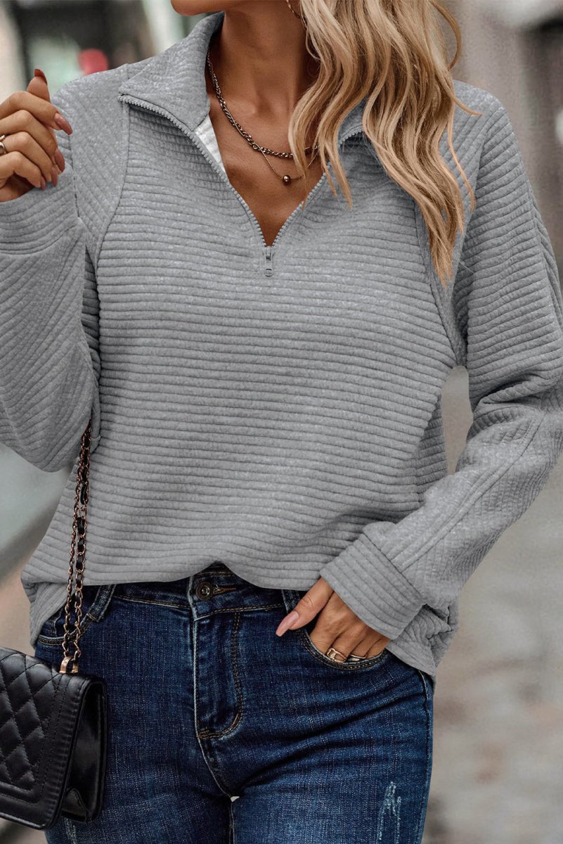 Plus Size Quarter Zip Long Sleeve T-Shirt - Top