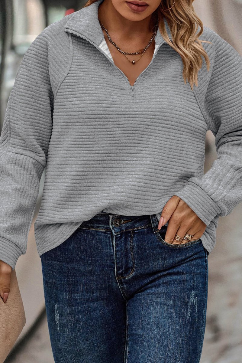 Plus Size Quarter Zip Long Sleeve T-Shirt - Top