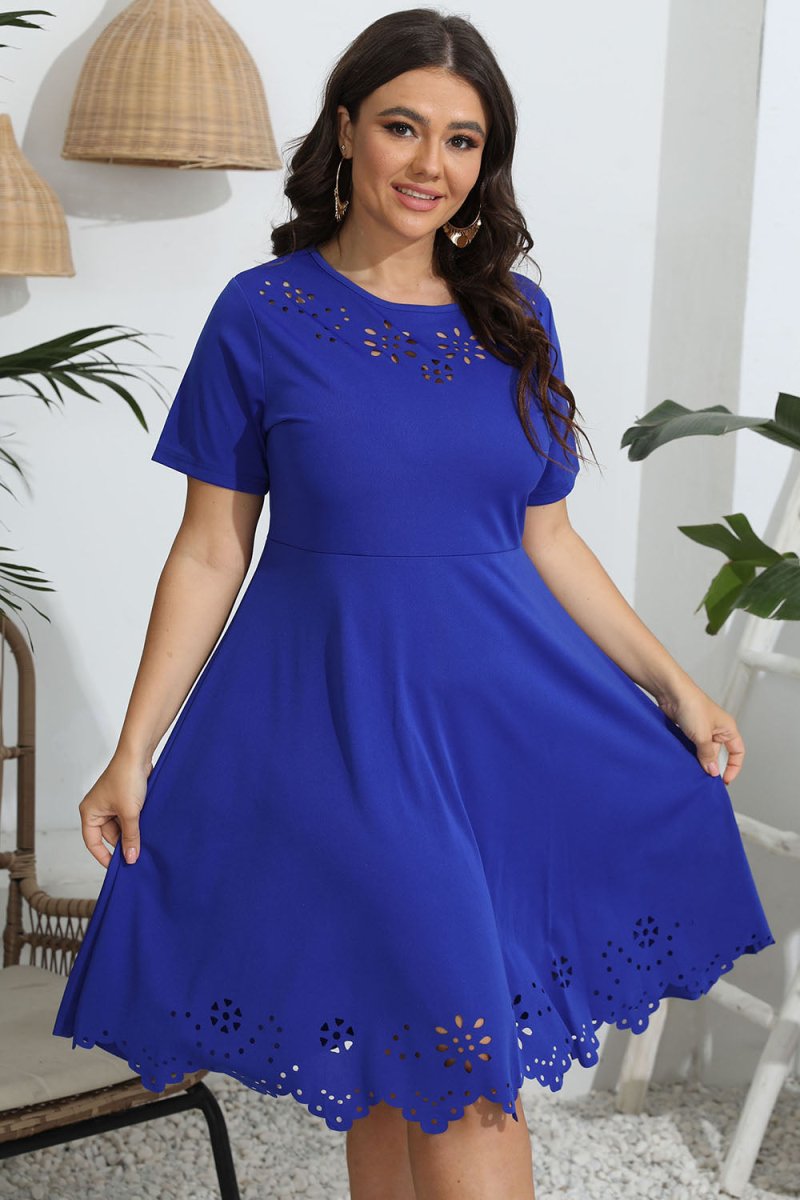 Plus Size Round Neck Openwork Dress - Day Dress