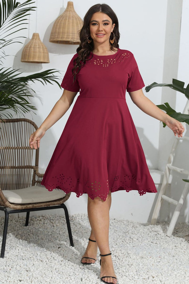 Plus Size Round Neck Openwork Dress - Day Dress