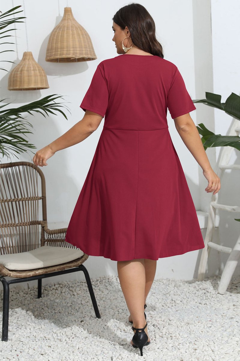 Plus Size Round Neck Openwork Dress - Day Dress