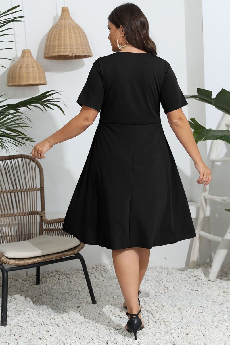 Plus Size Round Neck Openwork Dress - Day Dress