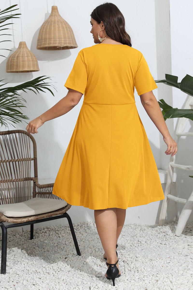 Plus Size Round Neck Openwork Dress - Day Dress