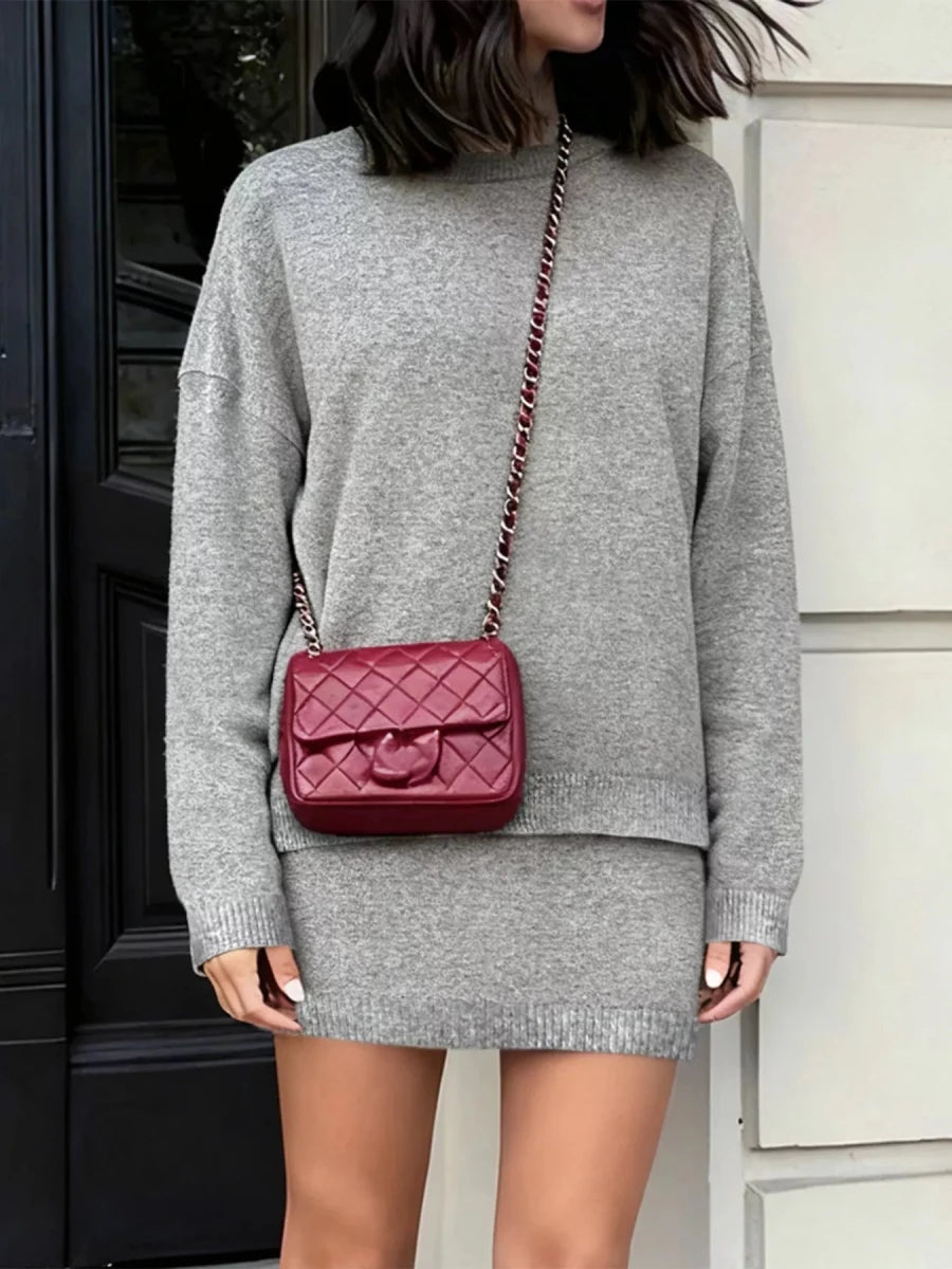 Plus Size Round Neck Sweater Set - 