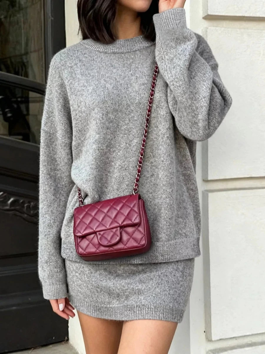 Plus Size Round Neck Sweater Set - 