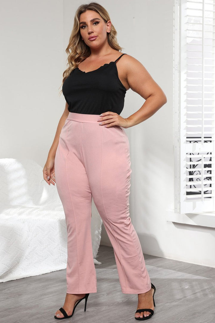 Plus Size Seamed Detail Plain Pants - Bottoms