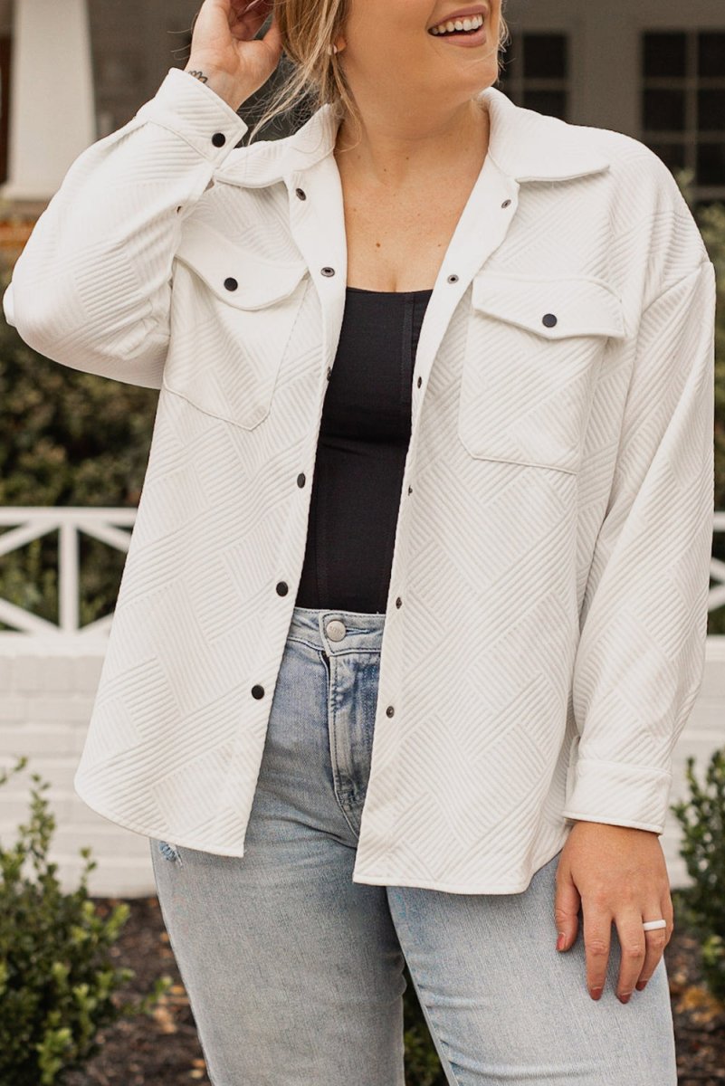 Plus Size Snap Down Dropped Shoulder Jacket - Outerwear