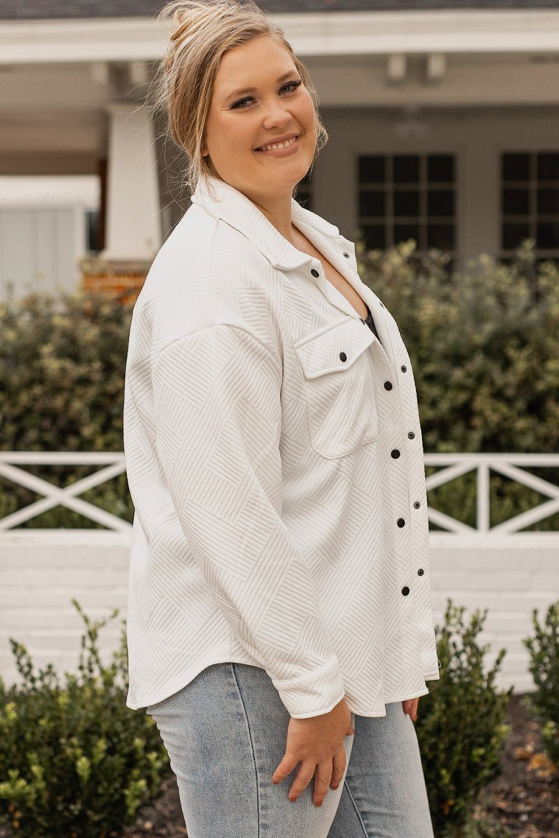 Plus Size Snap Down Dropped Shoulder Jacket - Outerwear