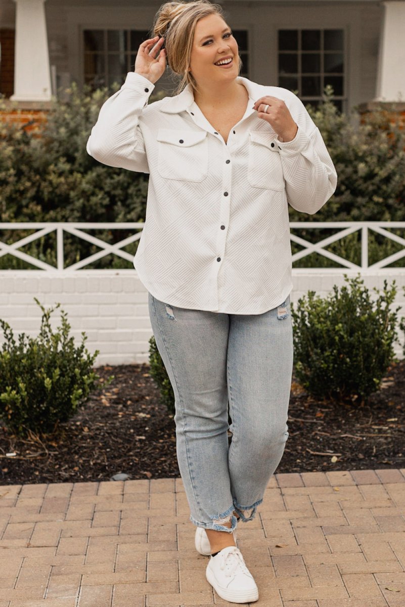 Plus Size Snap Down Dropped Shoulder Jacket - Outerwear