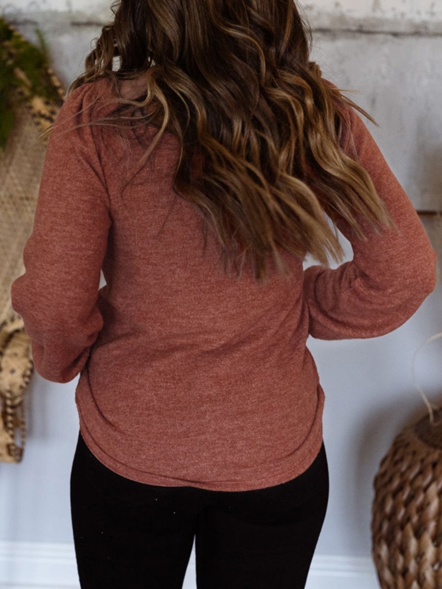Plus Size Square Neck Long Sleeve T-Shirt - Top