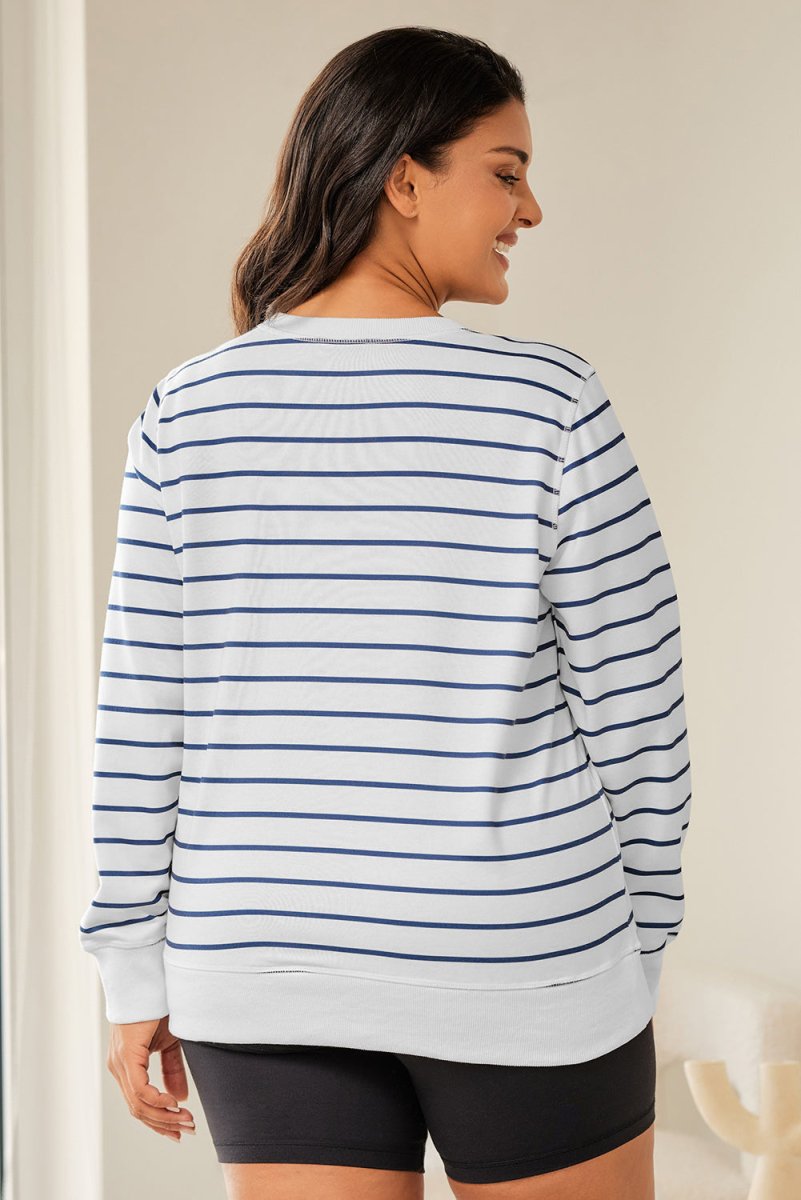 Plus Size Striped Round Neck Long Sleeve T-Shirt - Top