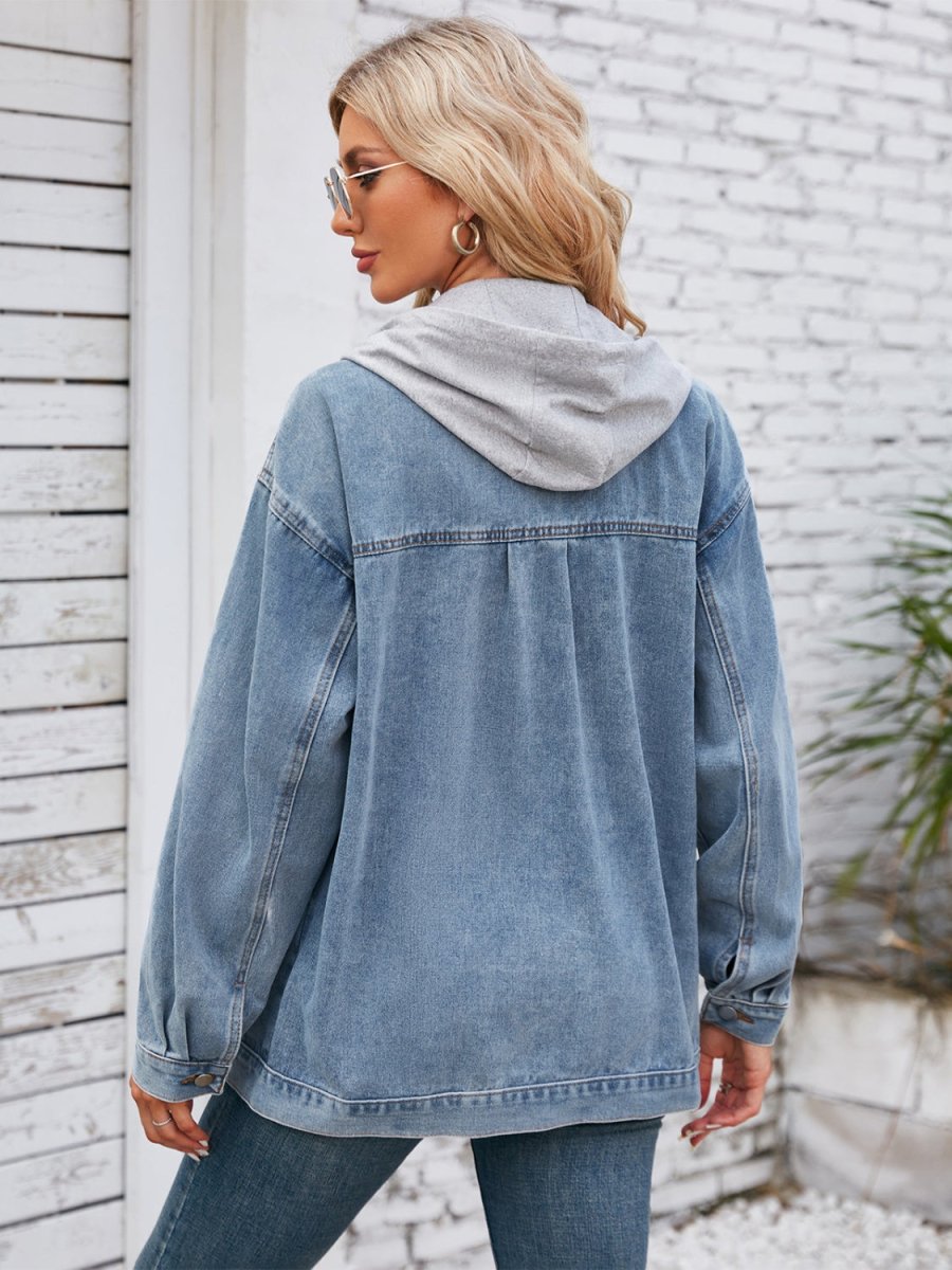 Pocketd Button Up Detachable Hooded Denim Jacket - Outerwear