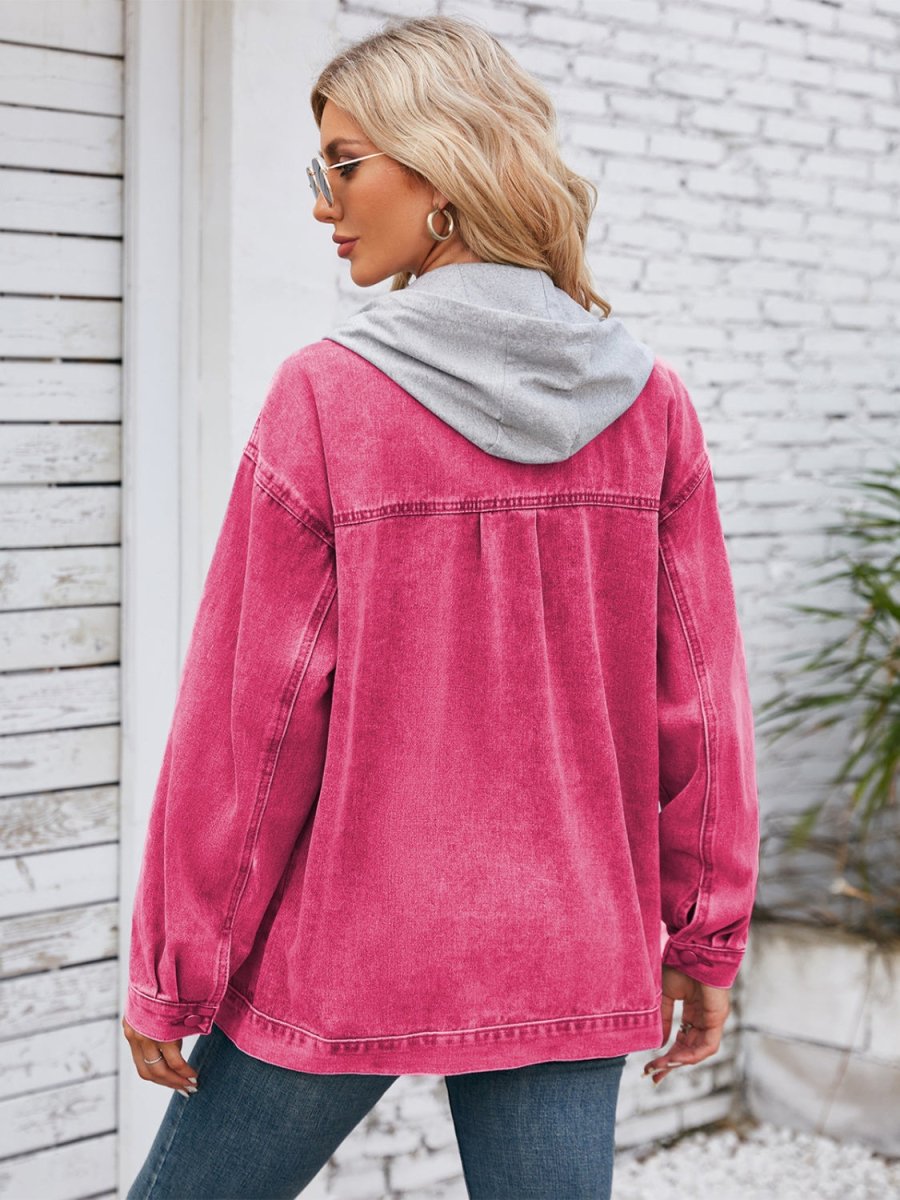 Pocketd Button Up Detachable Hooded Denim Jacket - Outerwear