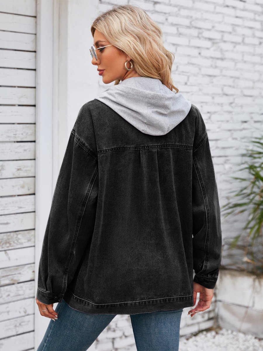 Pocketd Button Up Detachable Hooded Denim Jacket - Outerwear