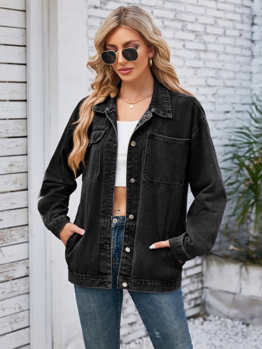 Pocketd Button Up Detachable Hooded Denim Jacket - Outerwear