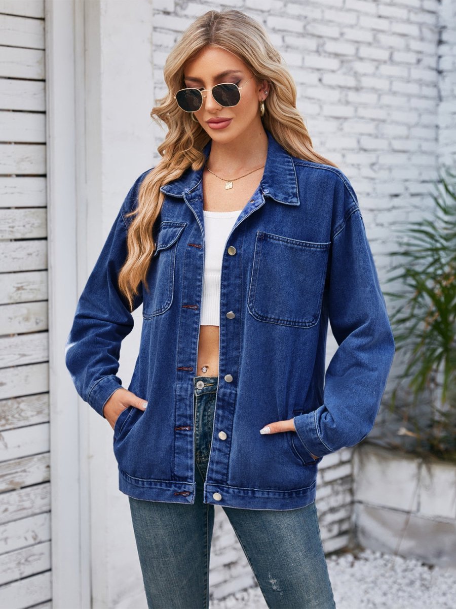 Pocketd Button Up Detachable Hooded Denim Jacket - Outerwear
