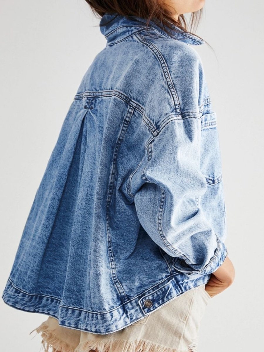 Pocketed Button Up Denim Jacket - Outerwear