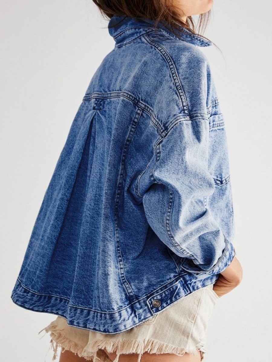 Pocketed Button Up Denim Jacket - Outerwear