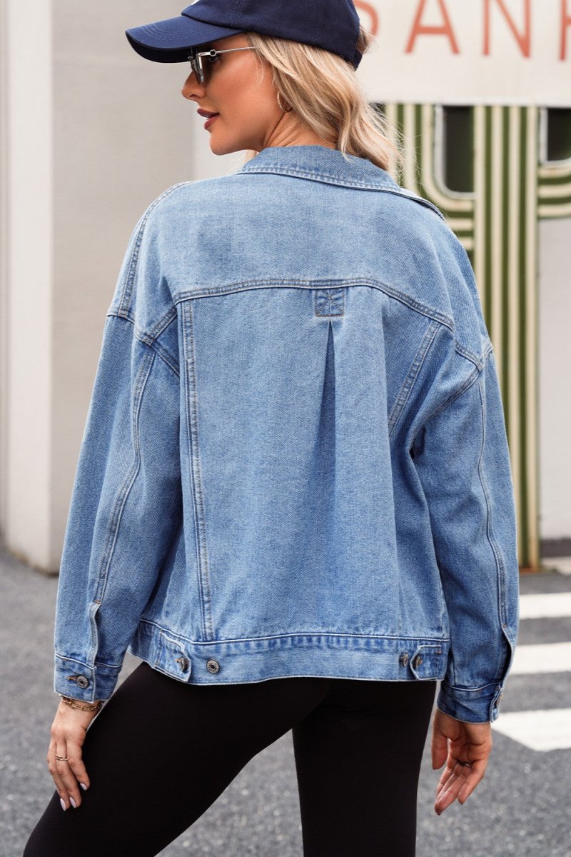 Pocketed Button Up Denim Jacket - Outerwear
