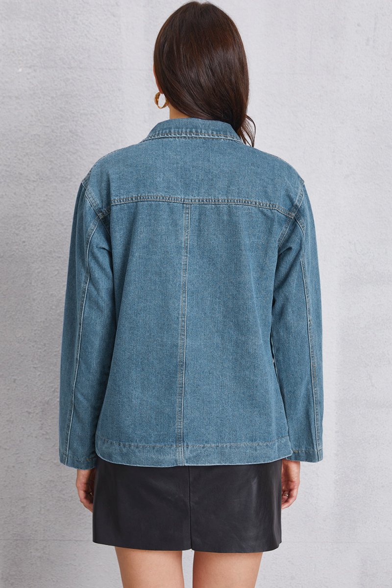 Pocketed Button Up Denim Jacket - Outerwear